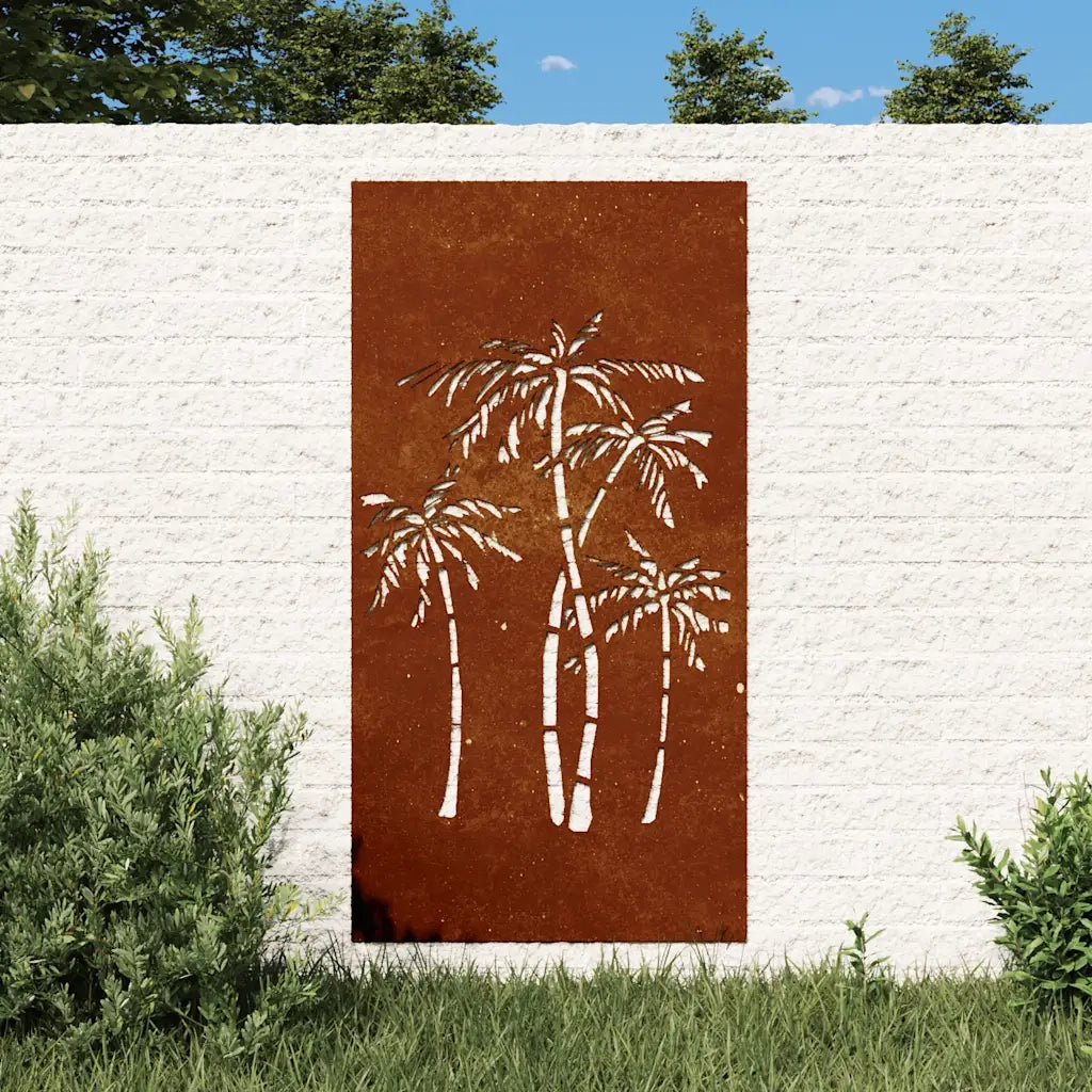 Decorazione Muro da Giardino 105x55 cm Palma in Acciaio Corten