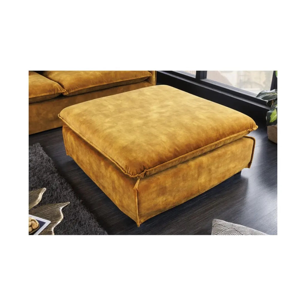 Pouf KALIA – Giallo senape – Velluto – Pouf contemporaneo
