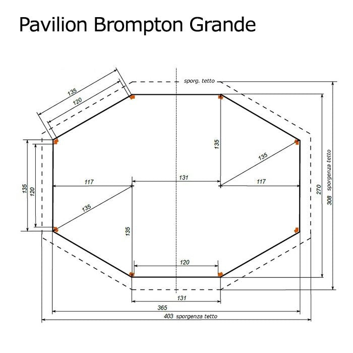 Gazebo In Legno Brompton Pavilion Grande 4,03 X 3,08 X H. 3,10 M - Tetto Rivestito Con Guaina Verde Colore: Verde