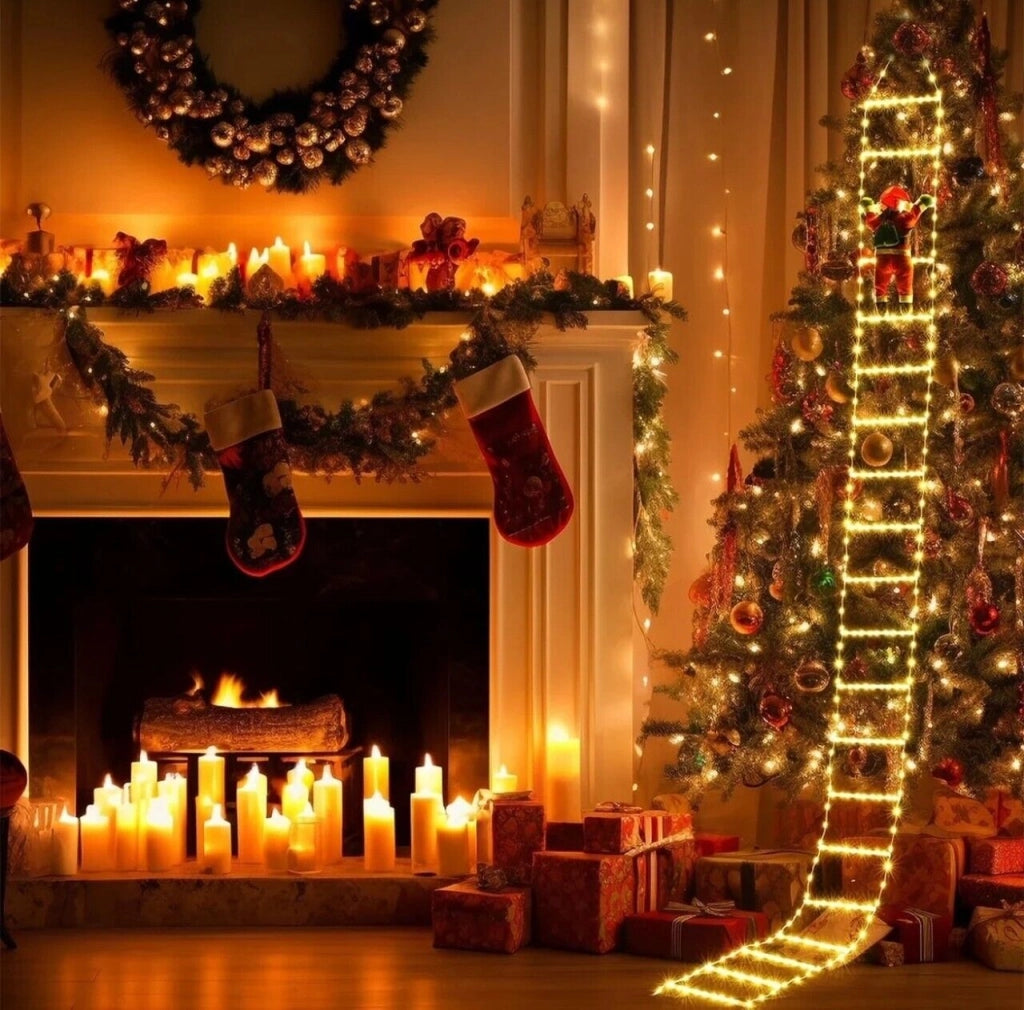Babbo Natale su scala luminosa a LED per decorazioni natalizia luci calda fredda