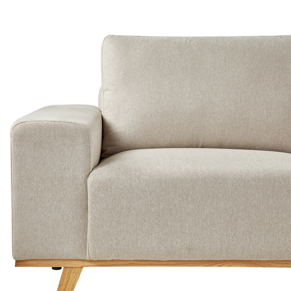 Divano angolare Beige Rivestimento in tessuto di poliestere Gambe in legno chiaro Schienale con cuscino Design moderno