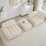 Divano modulare angolare 210.0x165.0x79.0 cm con ottoman senza montaggio in pile granulato beige e bianco