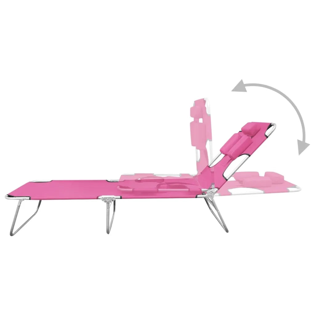 Lettino Prendisole Pieghevole con Poggiatesta Acciaio Magenta 310333