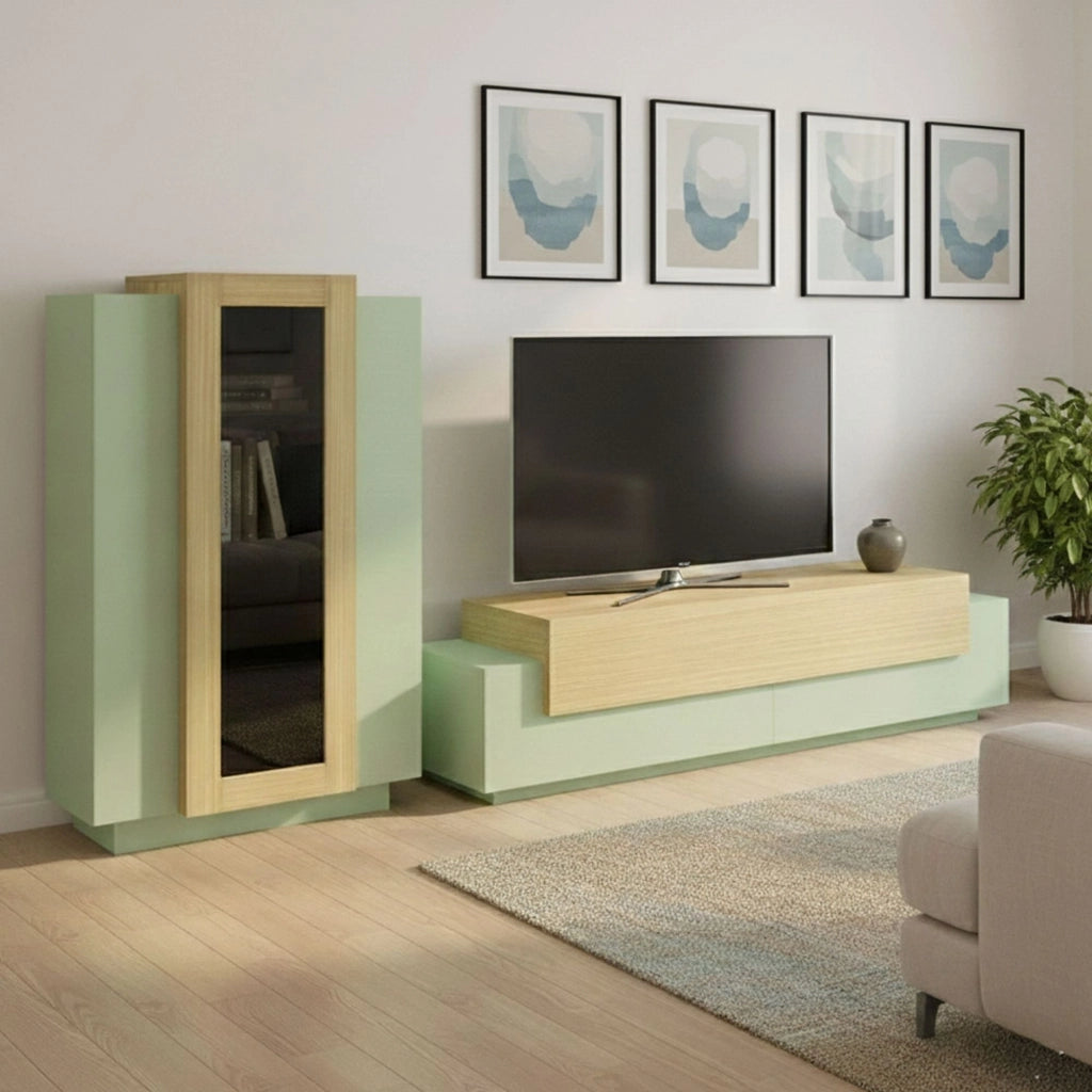 Mobile Soggiorno Lazzate, Parete Attrezzata Modulabile Made in Italy, 280x45x120.5h cm Verde