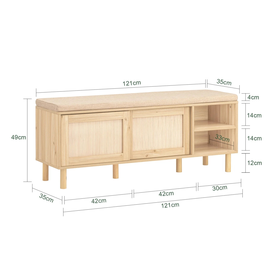 Panca Scarpiera Da Ingresso Con 2 Porte Scorrevoli Naturale 120x35.2x49cm FSR163-N