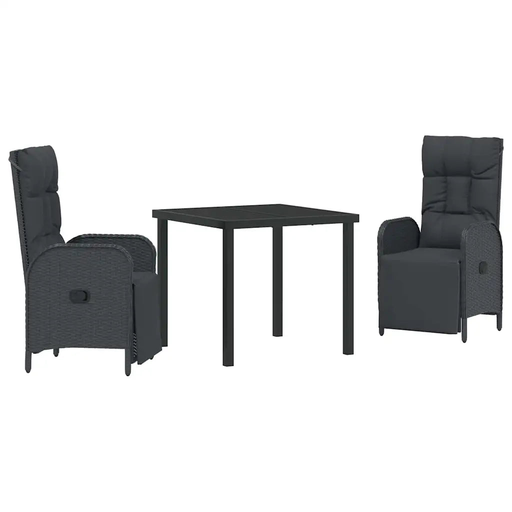 Set da Pranzo per Giardino con cuscino 3 pcs Nero polyrattan 3380120