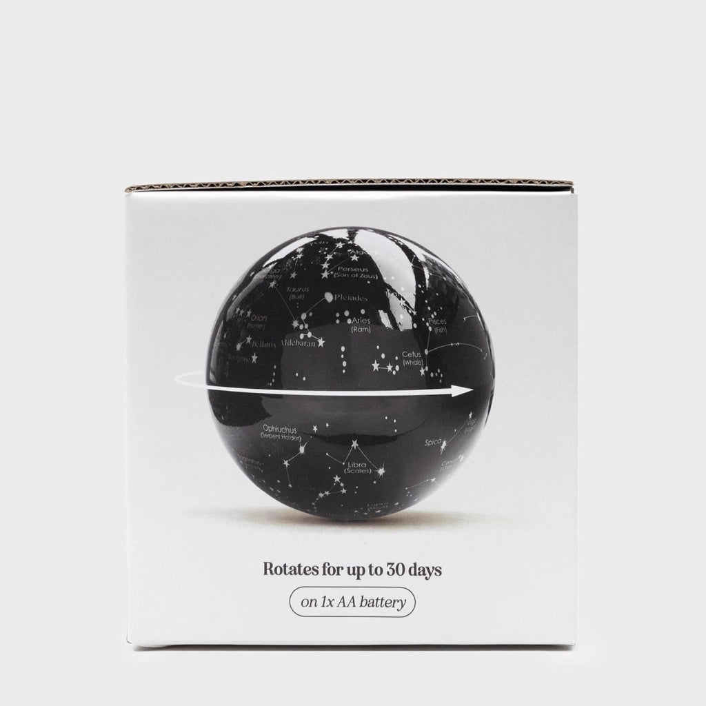 Cielo notturno rotante: globo luminoso con costellazioni.