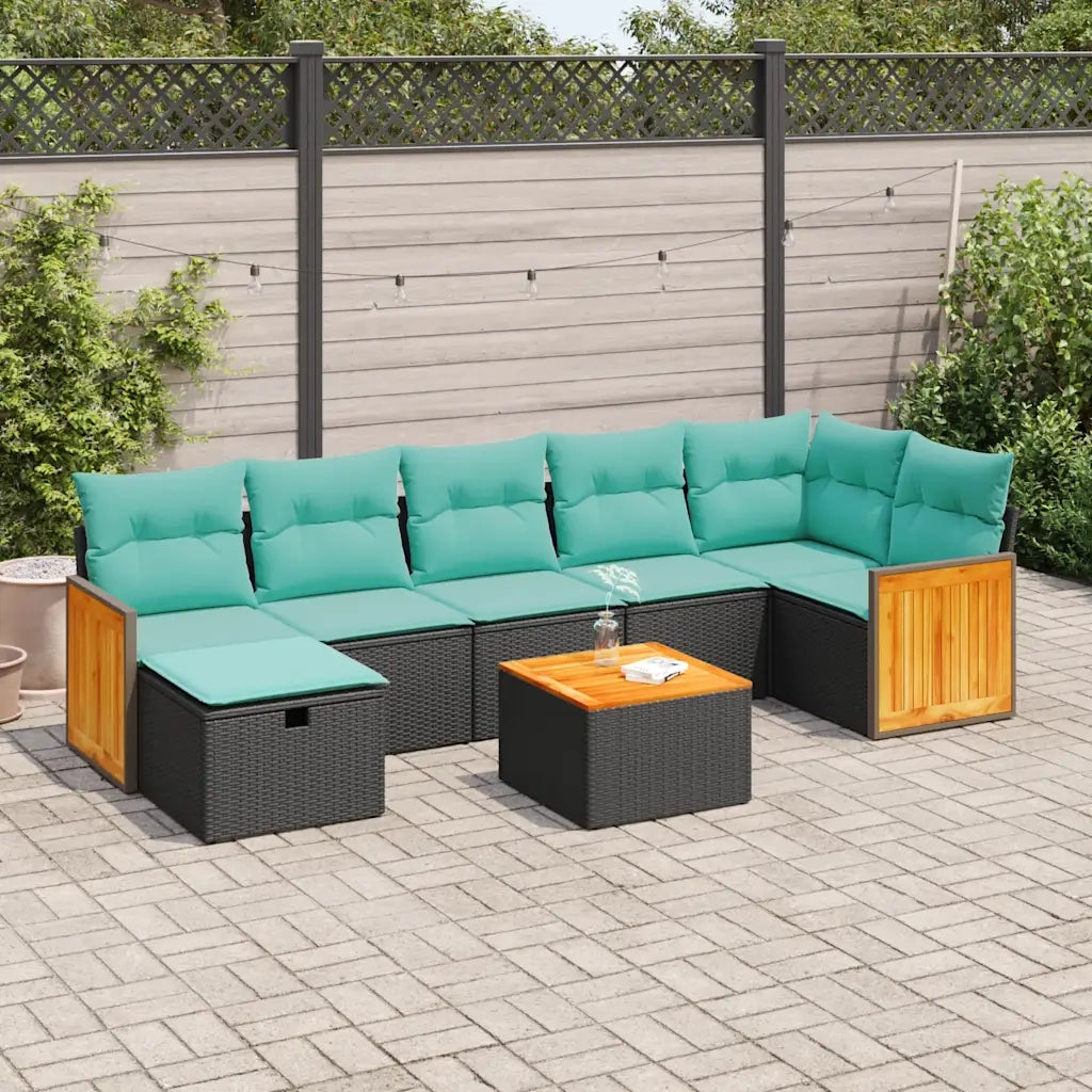Set Divani da Giardino con Cuscini 8 pz Nero in Polyrattan