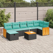 Set Divani da Giardino con Cuscini 8 pz Nero in Polyrattan