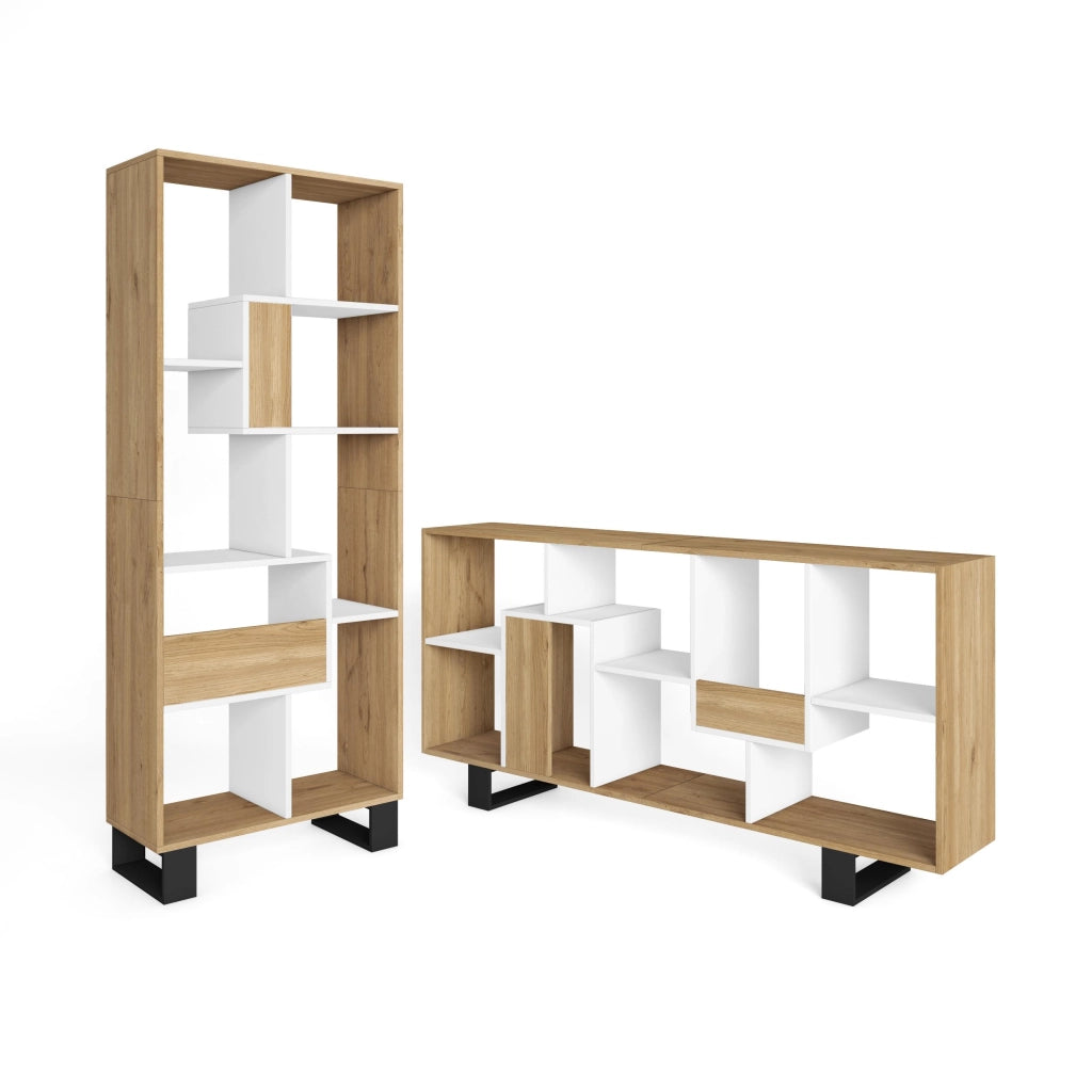 Libreria scaffale, 174x67x31, Design industriale, Rovere e bianco RF4116