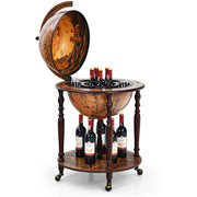 Stand portavino 45 cm a forma di mappamondo, Armadietto per vini naturale XVI secolo con ruote Marrone retr¨°-Mobili porta liquori