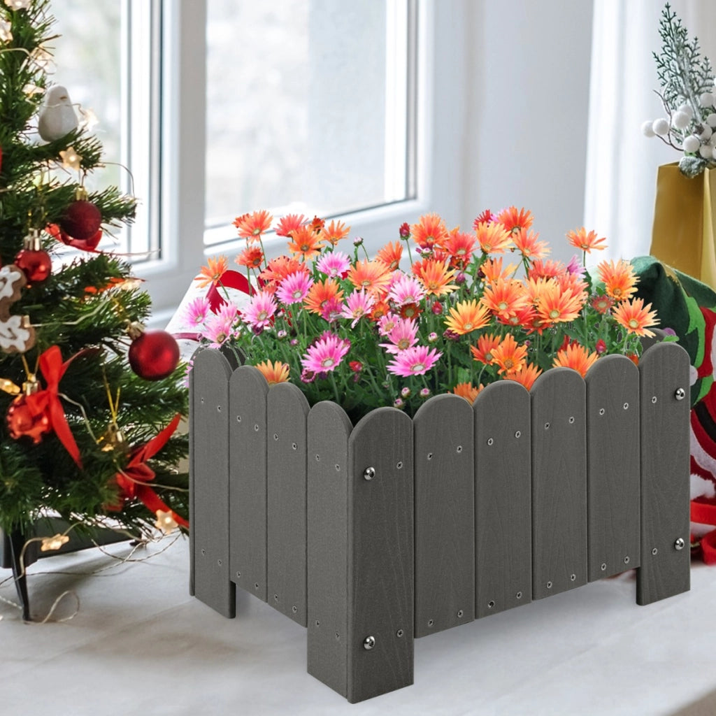 Set di 2 vasi rettangolari per fiori in HDPE, Vasi resistenti alle intemperie con aperture per il drenaggio Grigio-Fioriere