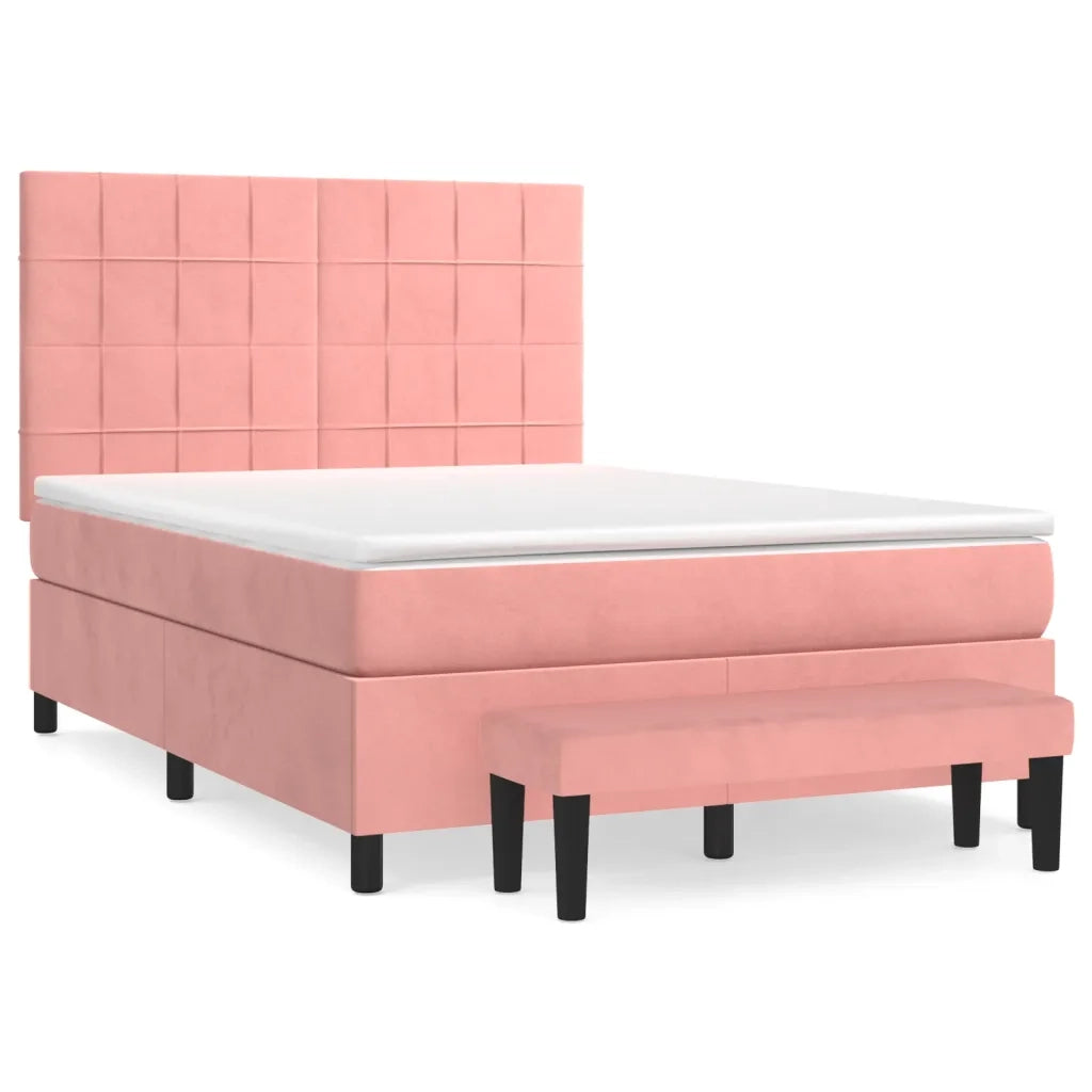Giroletto a Molle con Materasso Rosa 140x200 cm in Velluto 3137850