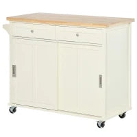 Isola per Cucina per Utensili e Accessori con Cassetti, Armadietto e Portasciugamani, 110x49.5x89.5 cm, Bianco
