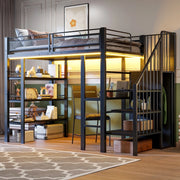Letto a Soppalco Singolo ¨C Xylo ¨C Nero, LED, Rete a Doghe, Libreria, 90x200