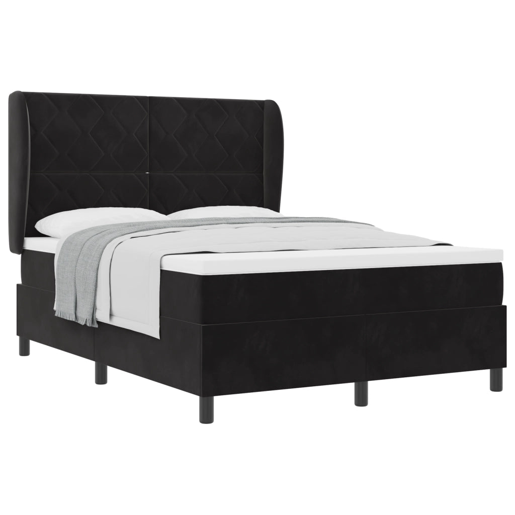 Letto Box Spring con Materasso  Nero 140x200 cm Velluto