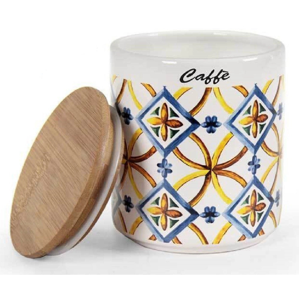Trade Shop - Barattolo Ceramica Caffè Tappo Legno Ermetico Cucina Terra D'amuri 12x10cm 822117 -