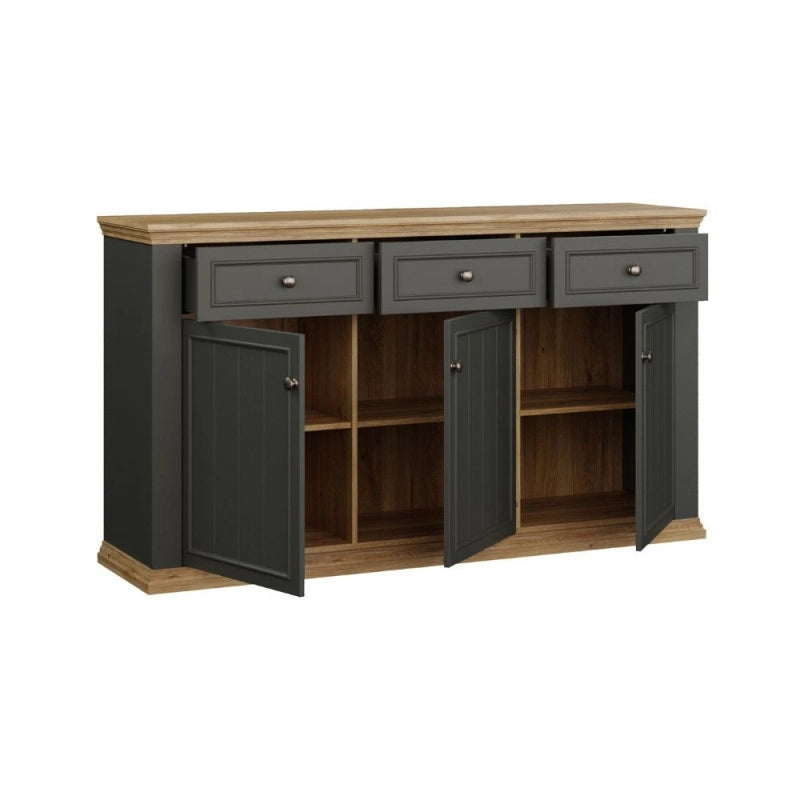 Madia Essenza con 3 cassetti e 3 ante in stile classico colore grigio scuro e rovere