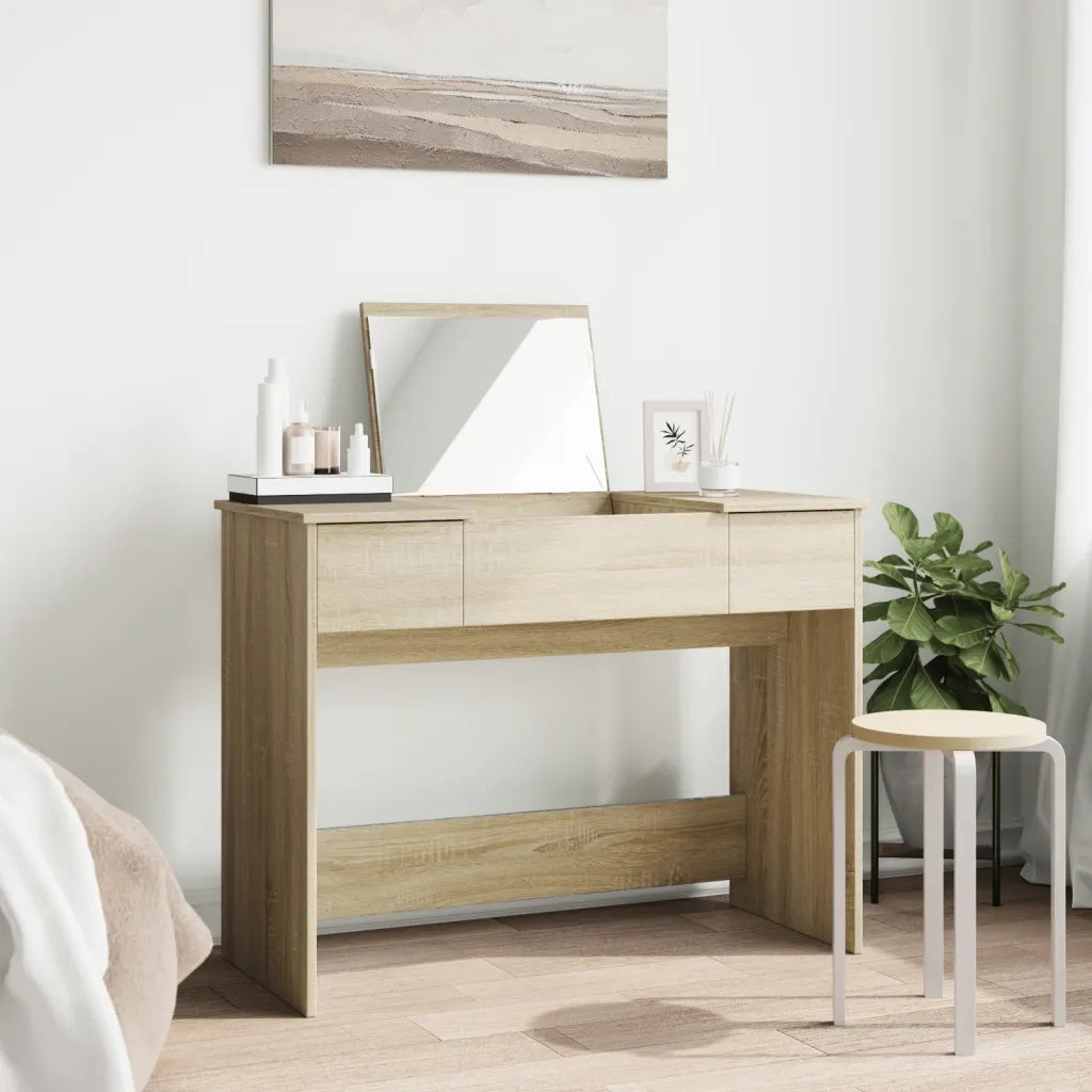Toeletta | Tavolo da Trucco con Specchio Rovere Sonoma 100x45x76 cm
