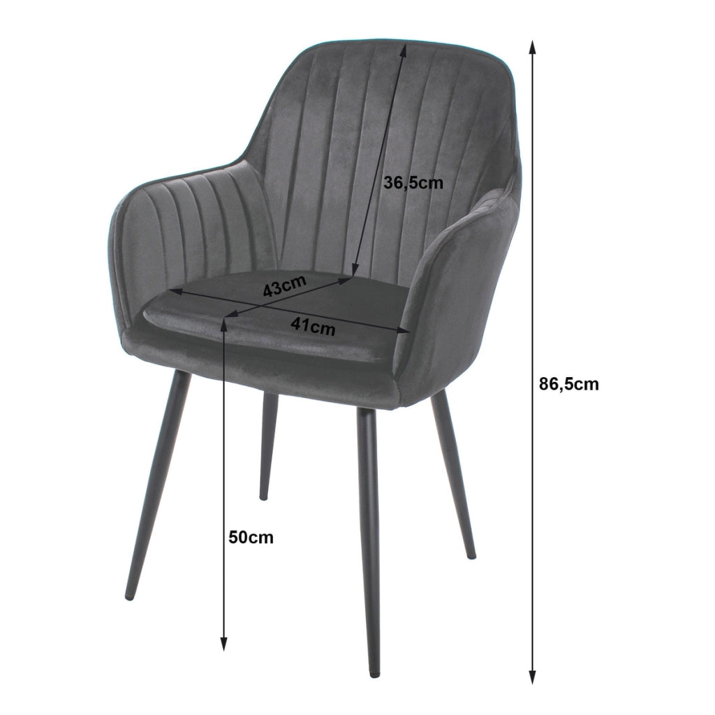 Sedia di design Lugo in velluto grigio scuro con gambe nere