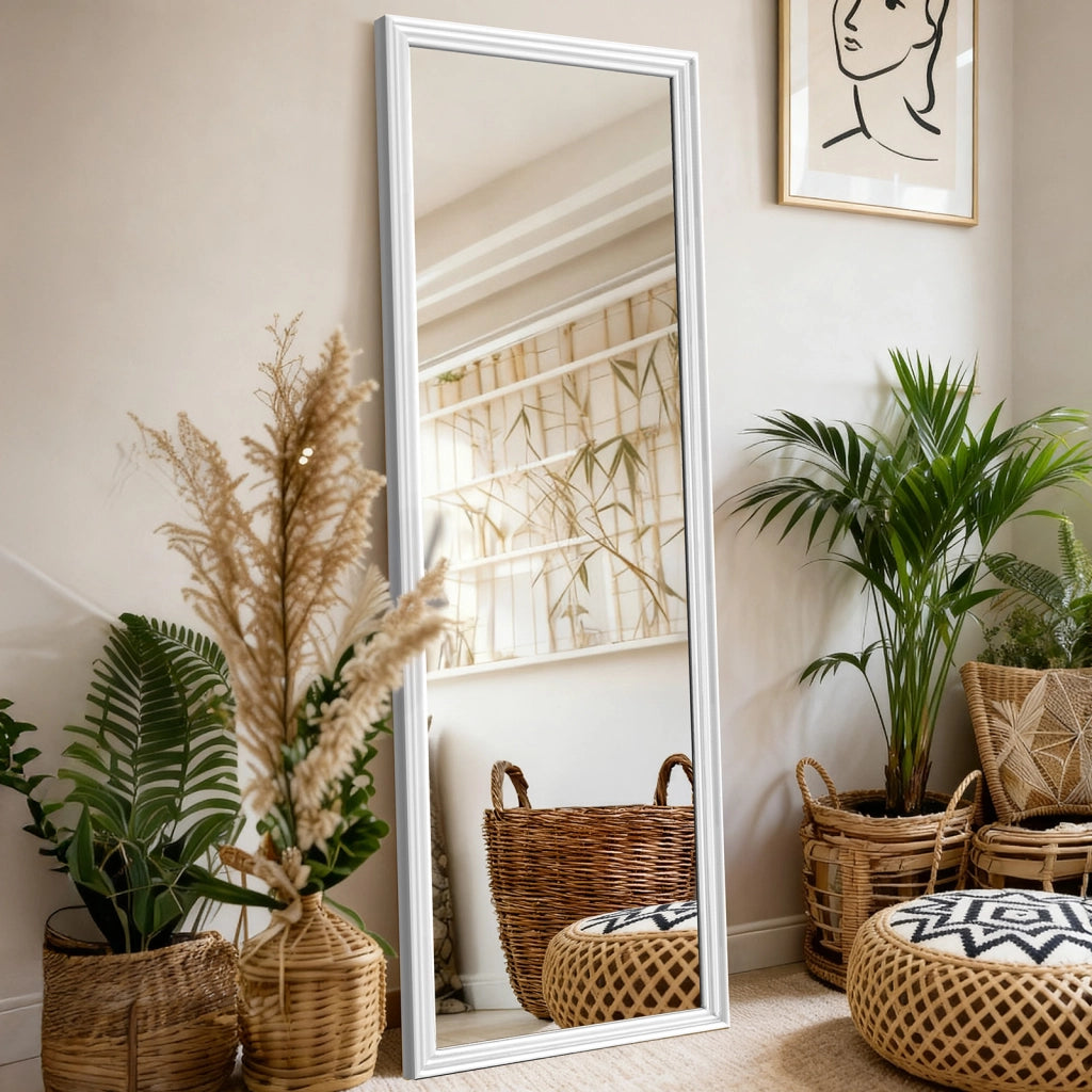 SPECCHIO Intero 160x50 cm Bianco in Legno e Metallo con base regolabile