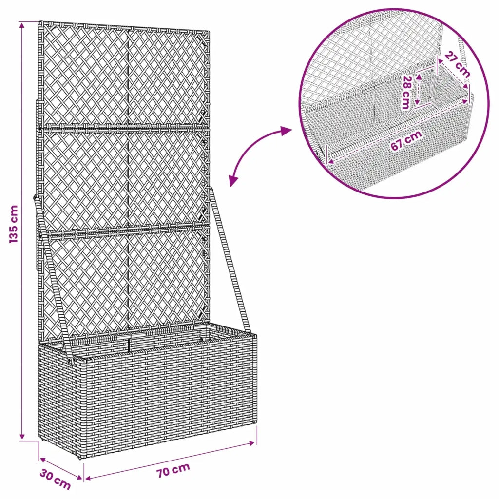 Vaso da Giardino con Trellis Grigio 70 x 30 x 135 cm polyrattan