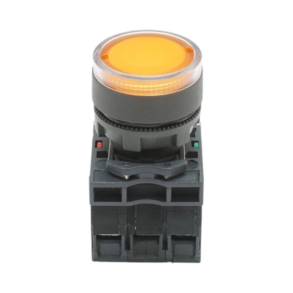 Pulsante con ritorno e segnalazione LED giallo 1NO+1NC, 220V/10A, TB5 Breckner Germany
