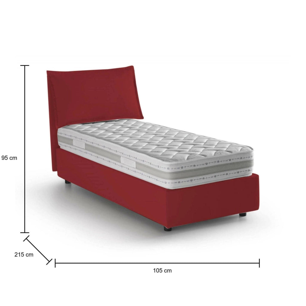 Letto singolo Arzon, Letto contenitore con rivestimento in tessuto, Made in Italy, Apertura frontale, con materasso cm 90x200 incluso, Rosso