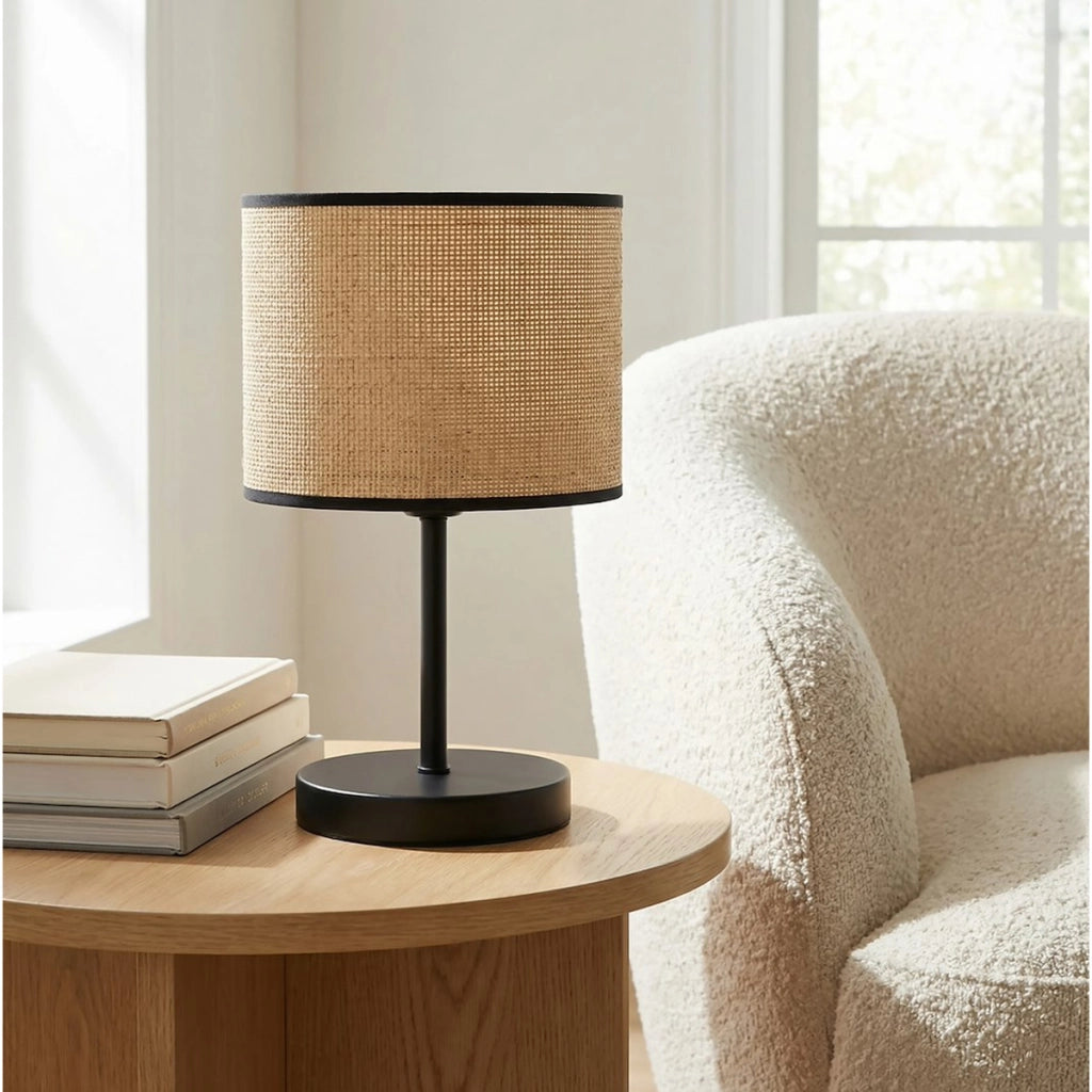 Lampada da tavolo ECO in acciaio nero e rattan