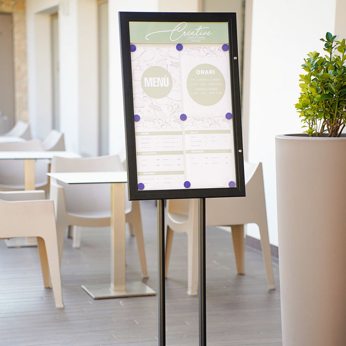 Espositore a Leggio con Piantana 51,4x79 cm in Alluminio Porta Menù Nera
