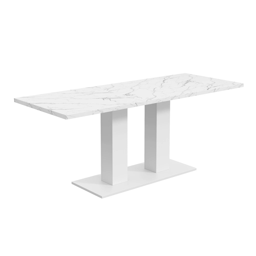 Tavolo allungabile, 140/180 × 70 cm, per 6-8 persone, effetto marmo, bianco