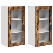 Pensile da cucina | Mobile in vetro da parete LUCCA 2 pz Rovere Fumo