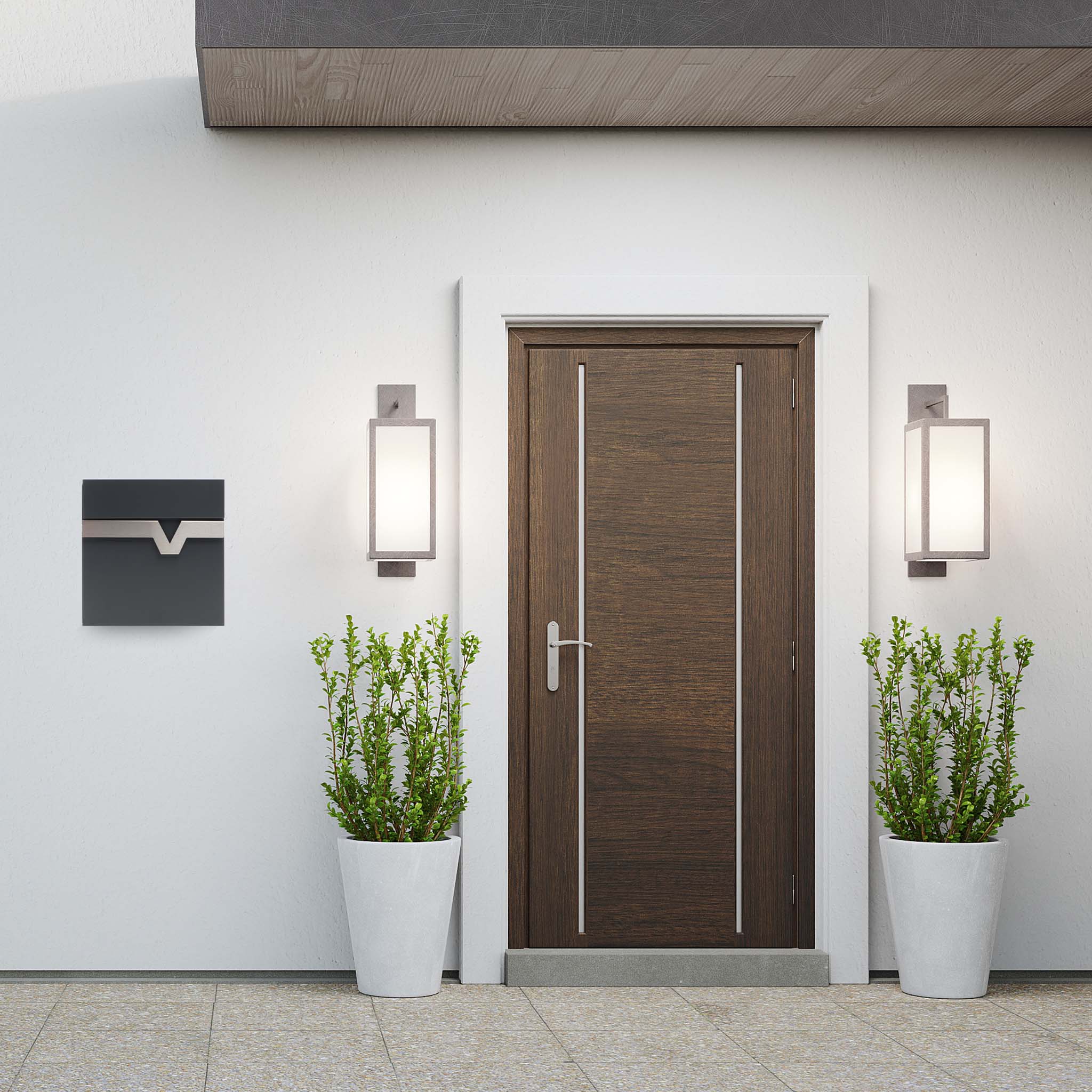 Cassetta postale V60 con portagiornale, antracite e inox, soft-close, 370 x 105 x 370 mm