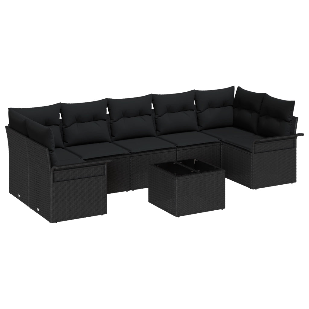 Set Divano da Giardino 8 Pezzi con Cuscini Rattan Polimerico Nero