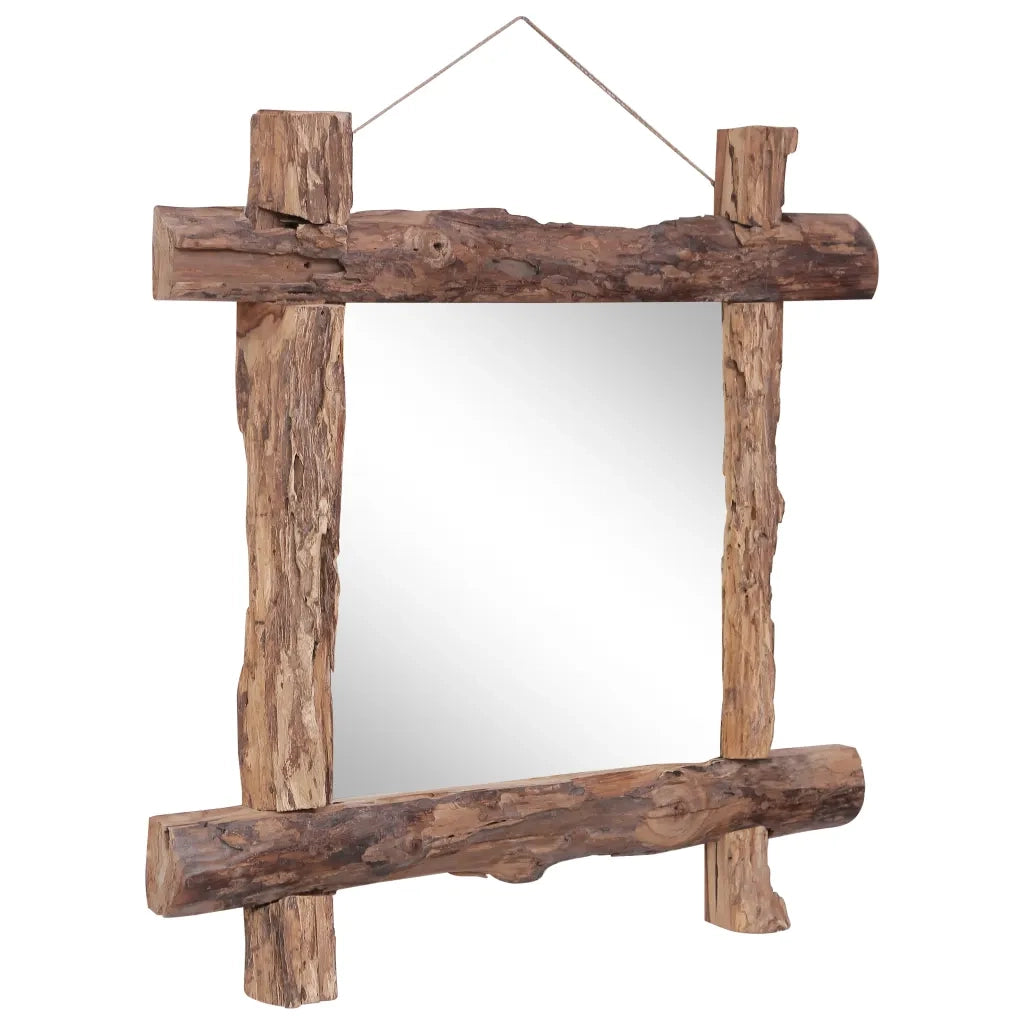 Specchio con Tronchi Naturale 70x70 cm in Teak di Recupero 283934