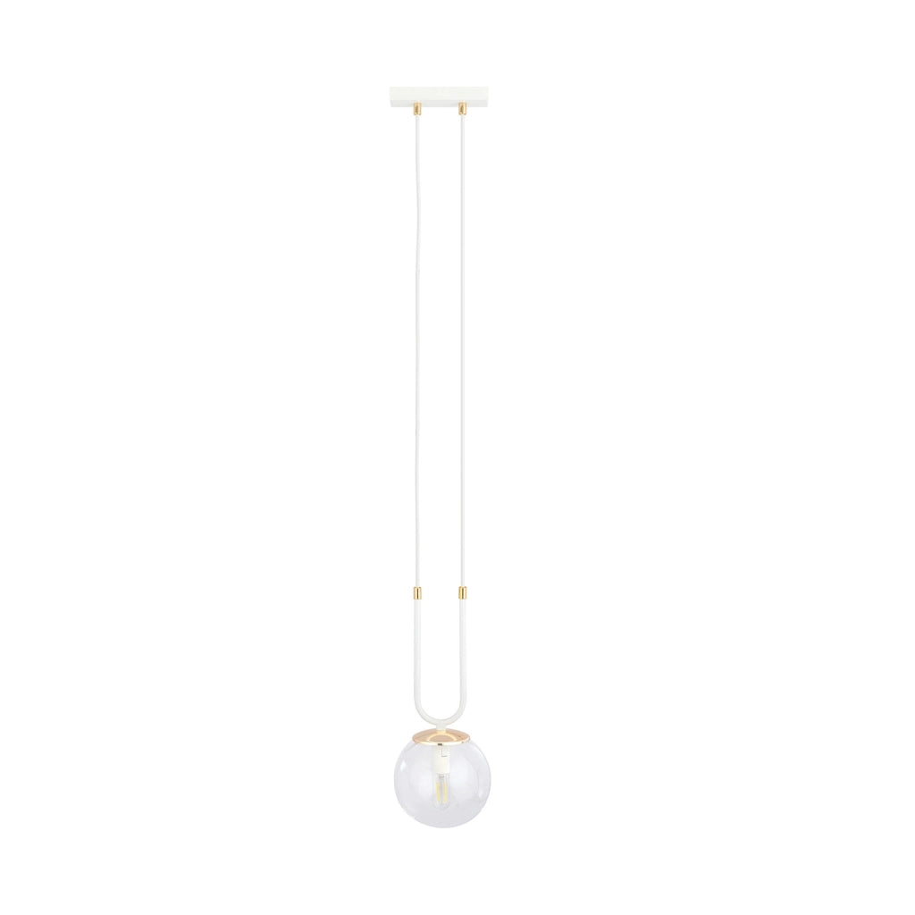 Sospensione 1 Luce Crio In Acciaio Bianco Oro E Sfera In Vetro Trasparente