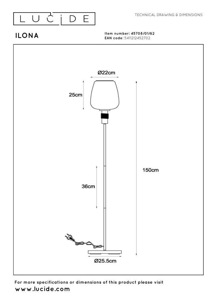 Lampada da terra ILONA ovale 1xE27 vetro ambra Lucide