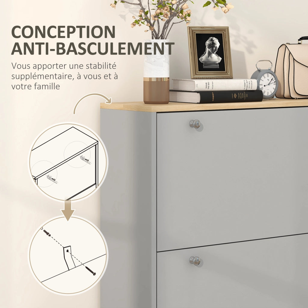 Scarpiera con 3 cassetti e ripiani regolabili ¨C zephmum ¨C 80x23.5x121cm grigio