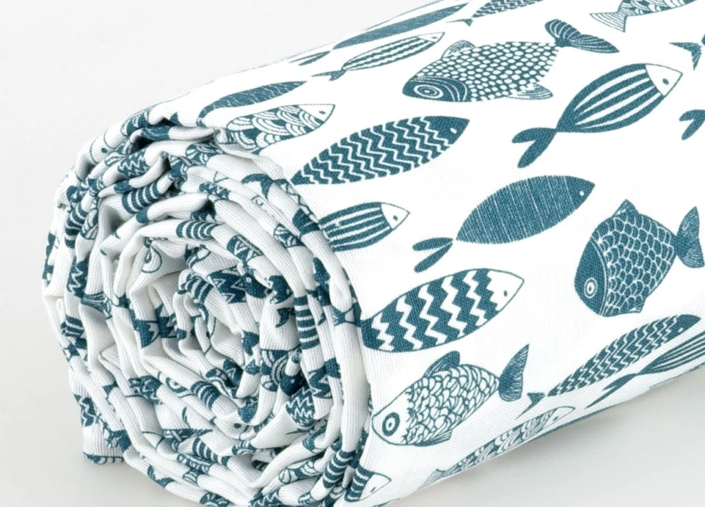 Telo Arredo Granfoulard Copritutto Cotone Made Italy Vari Disegni Arredatutto Copriletto Multiuso - 2 Piazze - Pesci Ottanio