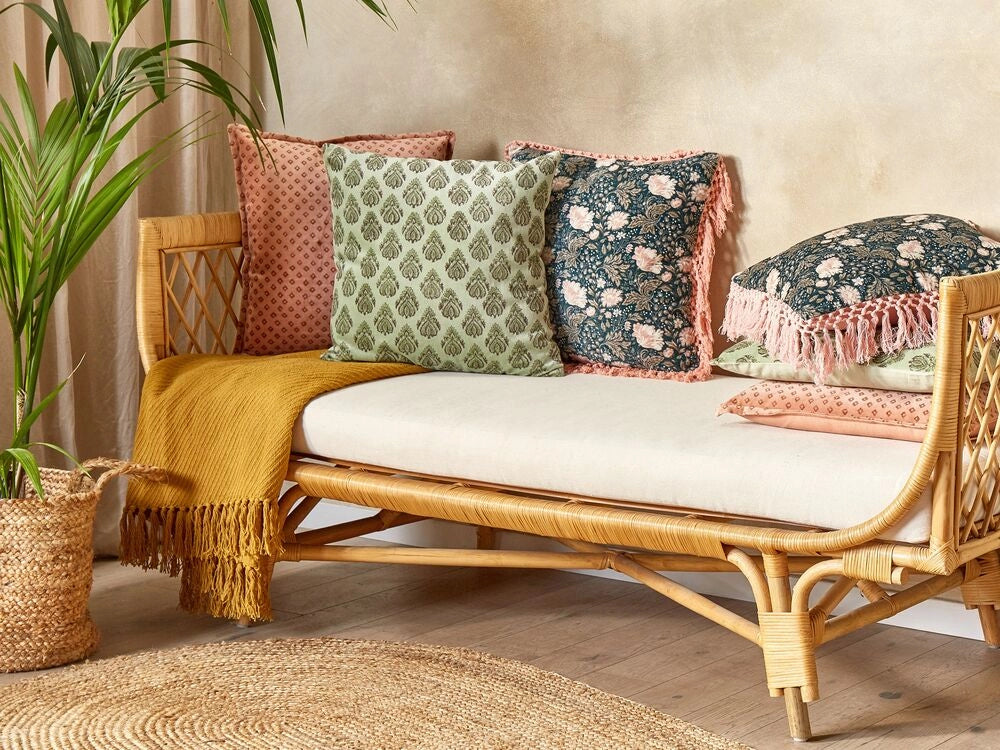 Set di 2 cuscini in velluto con motivo floreale 45x45 cm verde soggiorno camera da letto stile boho
