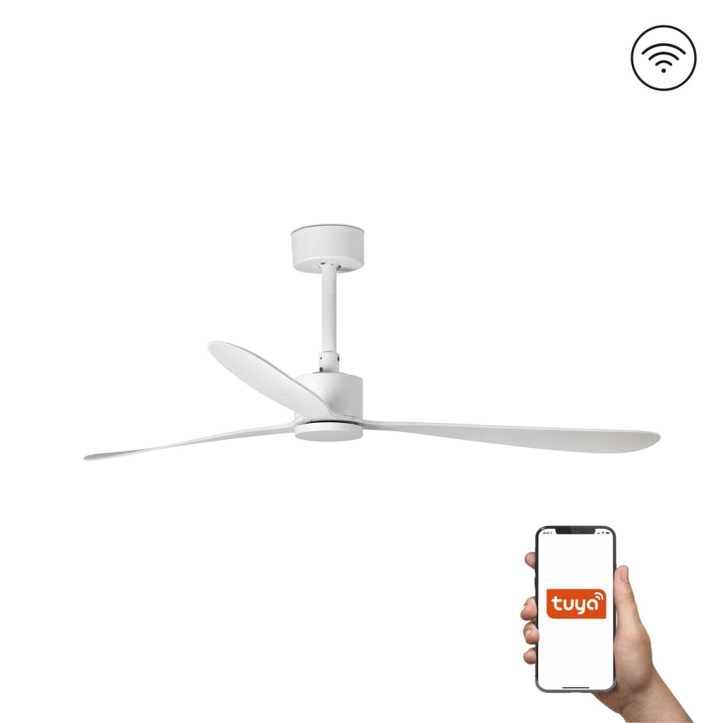 FARO Ventilatore da soffitto in acciaio Bianco Opaco 3 pale motore compatto sistema Smart Tuya integrato FARO-33760WT
