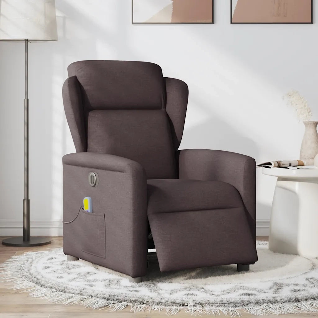 Divano Sedia-Poltrona Massaggio Reclinabile Elettrica Marrone Scuro Tessuto 781669