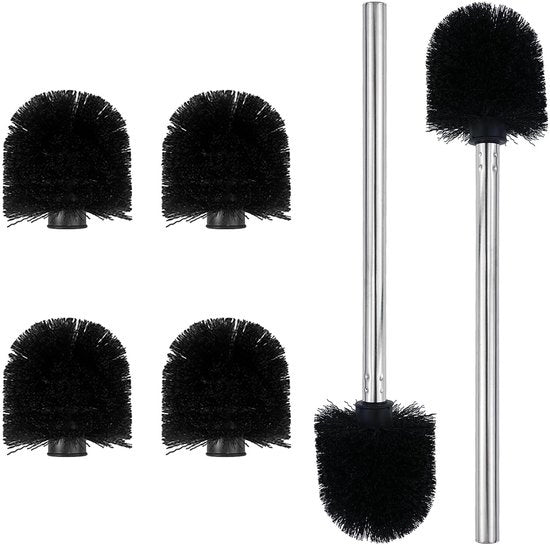 Set di Spazzole per la Toilette - 2 pezzi - Acciaio Inossidabile - 4 Testine di Ricambio - Diametro 8 cm - Pulizia 360° - Set di Maniglie per la Mano - Spazzola per la Toilette