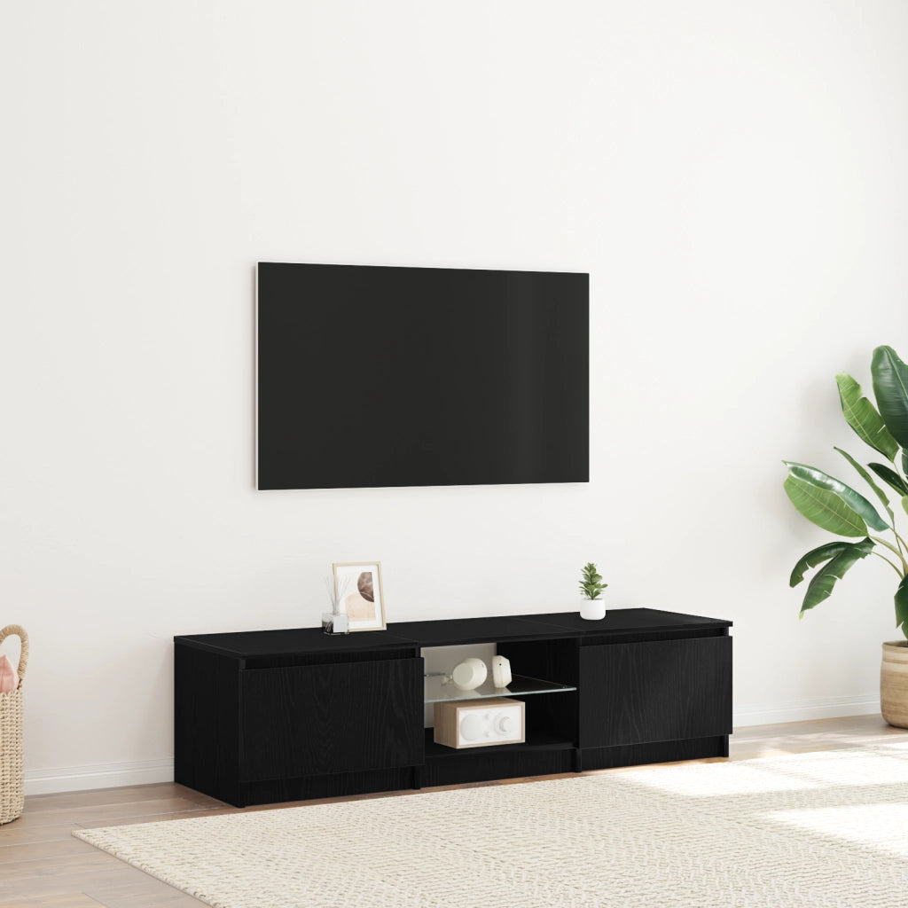 Mobile TV  con luci LED Nero Rovere 140x40x35,5 cm in legno ingegnerizzato