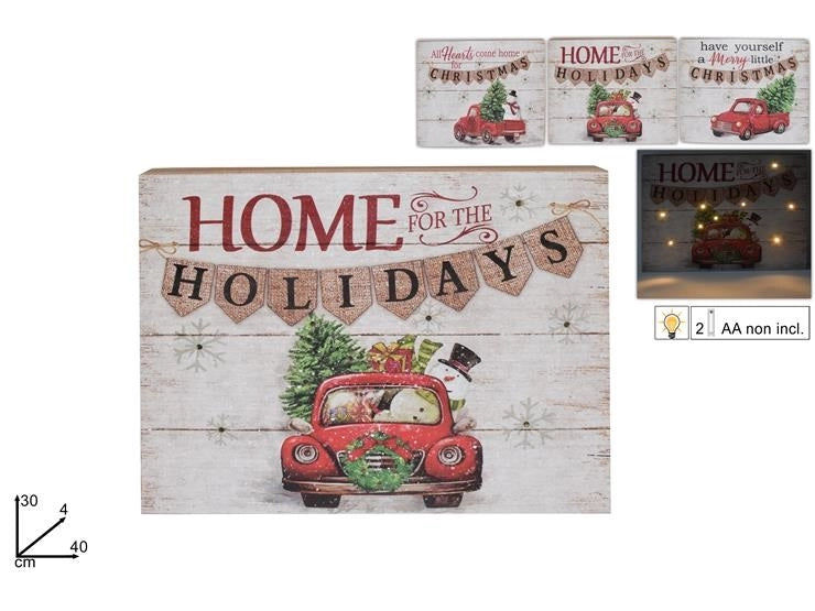 1 Pezzo Quadro da Parete Decorazione Natale Natalizio con Luci 40 x 30 cm Vari Decori