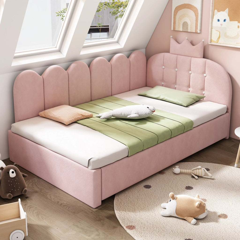 Letto Estraibile 90x200 cm e 90x190 cm; Divanetto Reversibile - in Velluto - Rosa