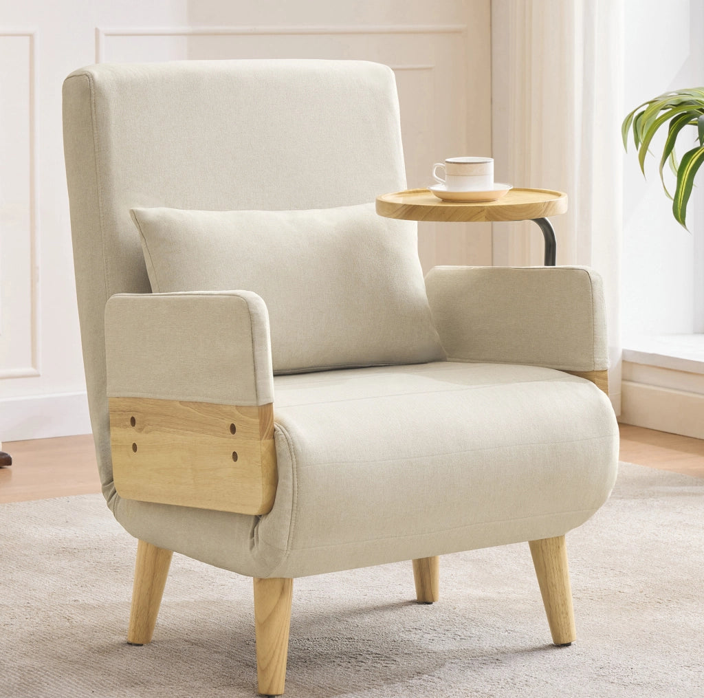 Poltrona letto 3 in 1 beige con vassoio girevole