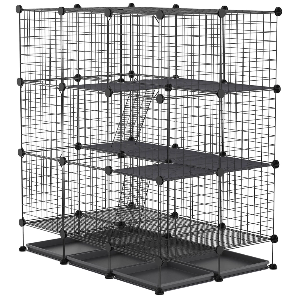 Recinto per Roditori Modulabile 3 Livelli 4 Porte ¨C zephmum ¨C Griglia Metallo Nero 111x75x119 cm