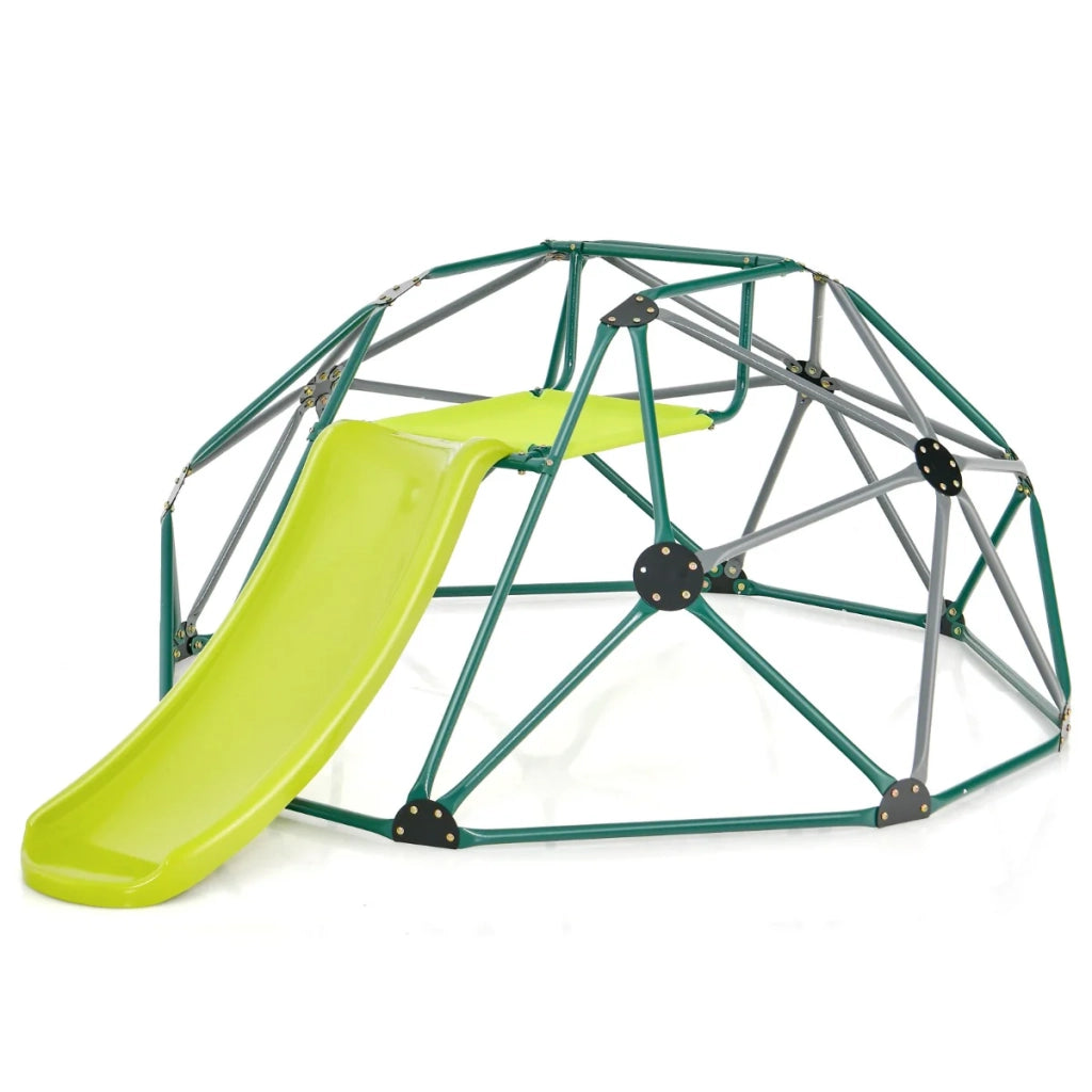 Cupola di arrampicata con scivolo 241,5 x 183 x 91,5 cm per 3 bambini area giochi interna/esterna metallo verde 20_0014355