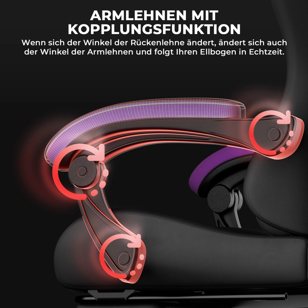 Sedia gaming ergonomica con poggiatesta supporto lombare e poggiapiedi retrattile altezza regolabile in PVC viola e nero